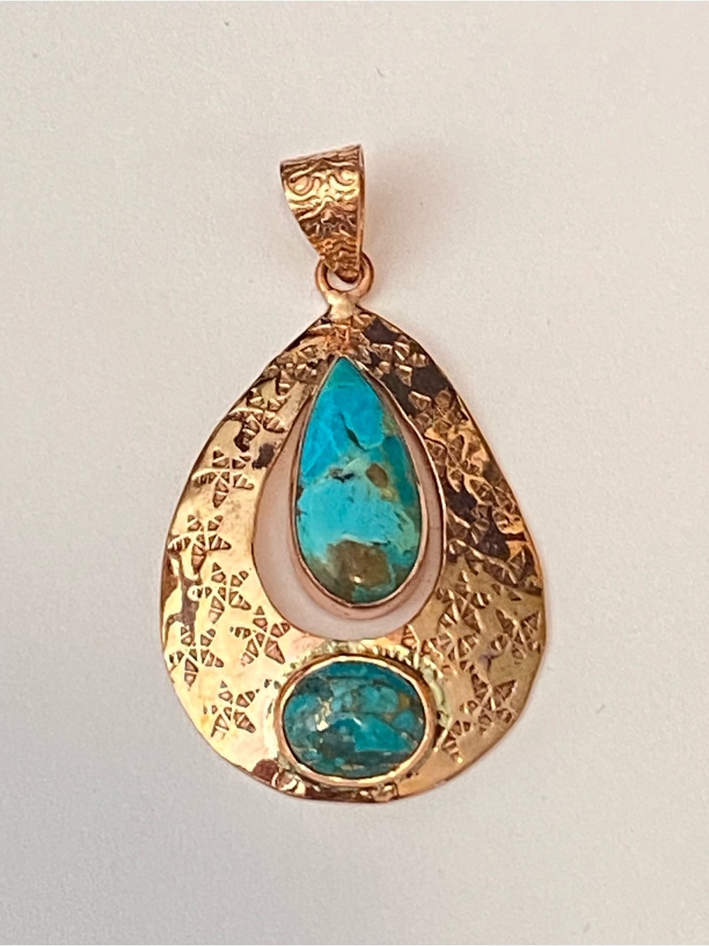 Artisan Kingman Mohave Turquoise Copper Southwest Style Pendant